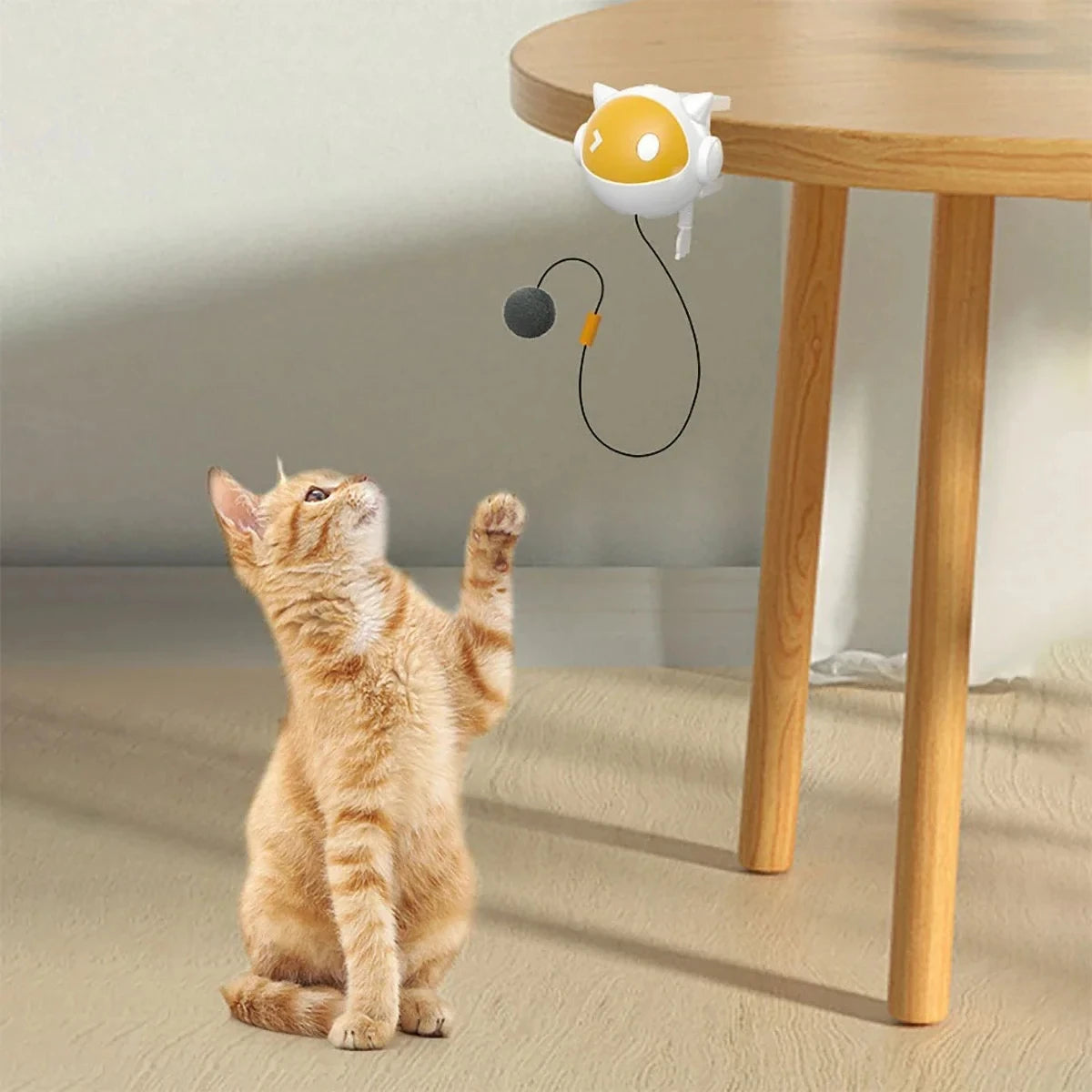 Interactive Electric Cat Toy with Replaceable Hair Ball Yellow Ball  Auto-Off Timer and Clip-On Design for Desktop or Cat Tree PetVerse