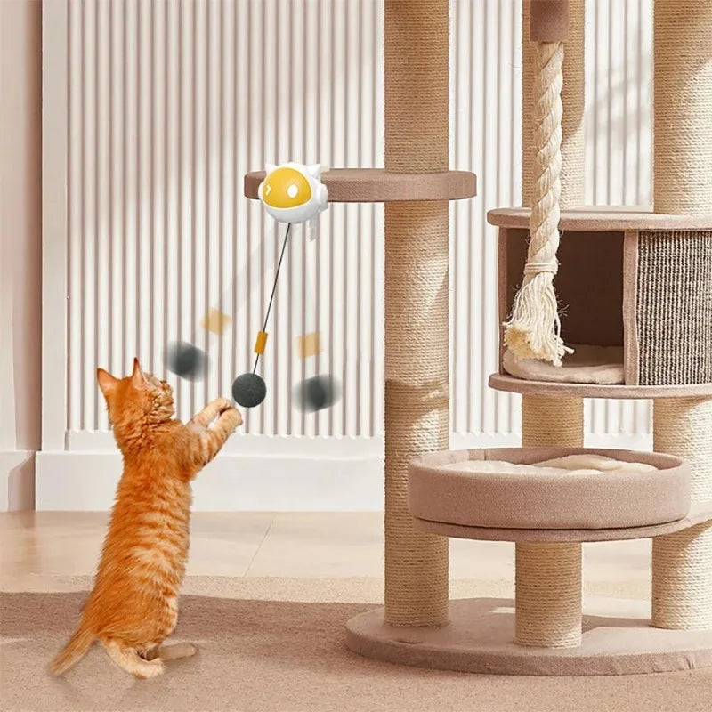 Interactive Electric Cat Toy with Replaceable Hair Ball Yellow Ball  Auto-Off Timer and Clip-On Design for Desktop or Cat Tree PetVerse