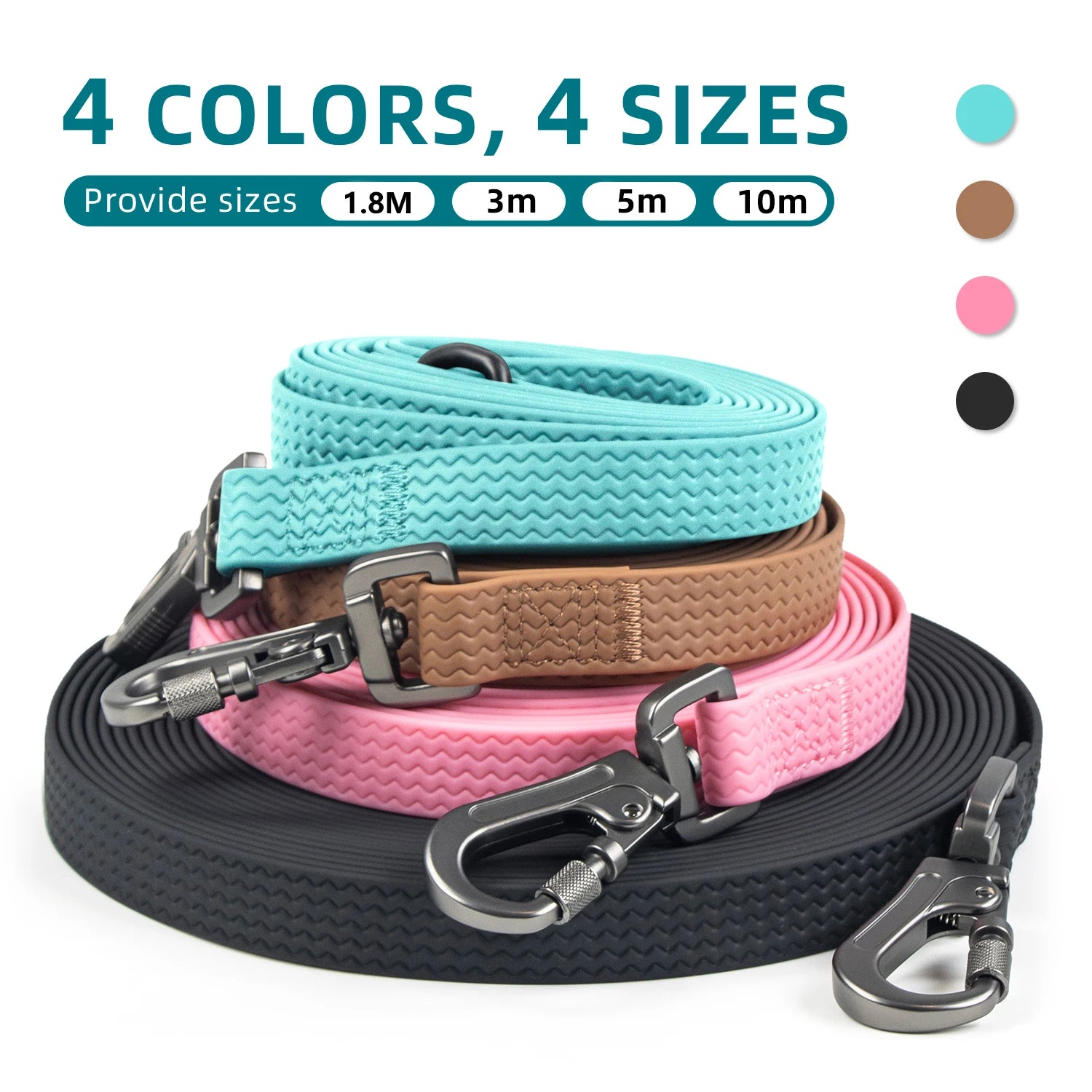 1.8M 3M 5M 10M  PVC Dog Leash large dog Medium Waterproof and easy to clean Wave texture running dog training Leash long strong PetVerse
