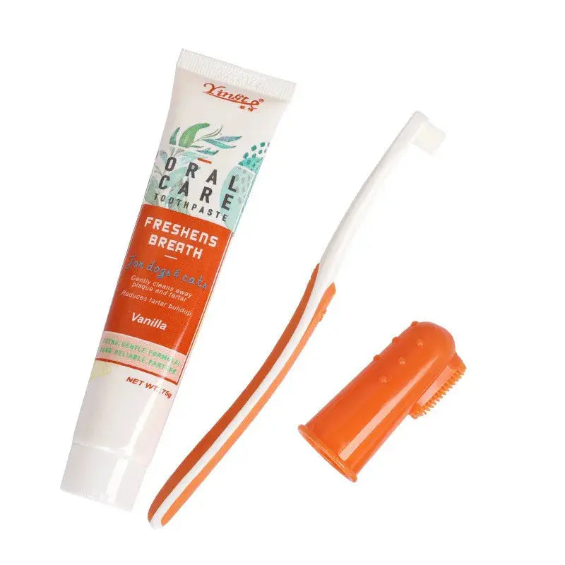 Cat Toothbrush and Toothpaste Set for Teeth Cleaning Vanilla Toothpaste Finger Toothbrush Tongue Cleaning Pet Accessories PetVerse