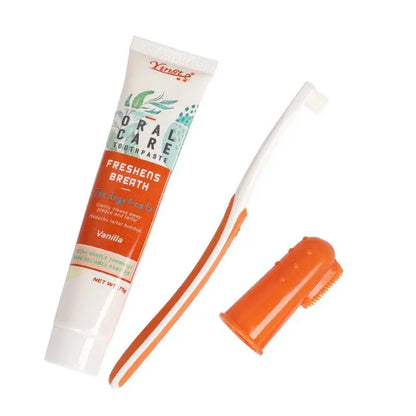 Cat Toothbrush and Toothpaste Set for Teeth Cleaning Vanilla Toothpaste Finger Toothbrush Tongue Cleaning Pet Accessories PetVerse