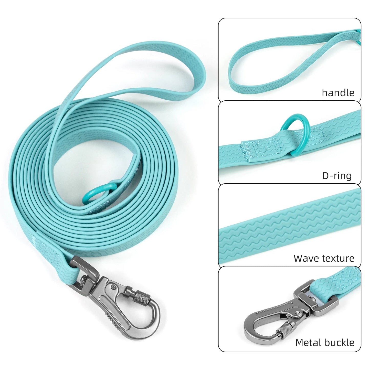 1.8M 3M 5M 10M  PVC Dog Leash large dog Medium Waterproof and easy to clean Wave texture running dog training Leash long strong PetVerse
