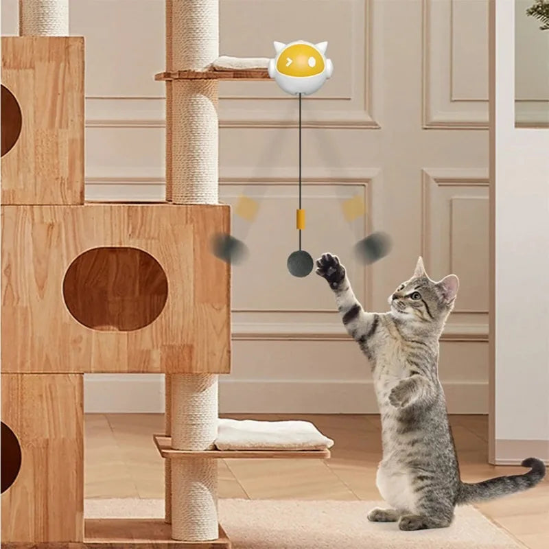 Interactive Electric Cat Toy with Replaceable Hair Ball Yellow Ball  Auto-Off Timer and Clip-On Design for Desktop or Cat Tree PetVerse