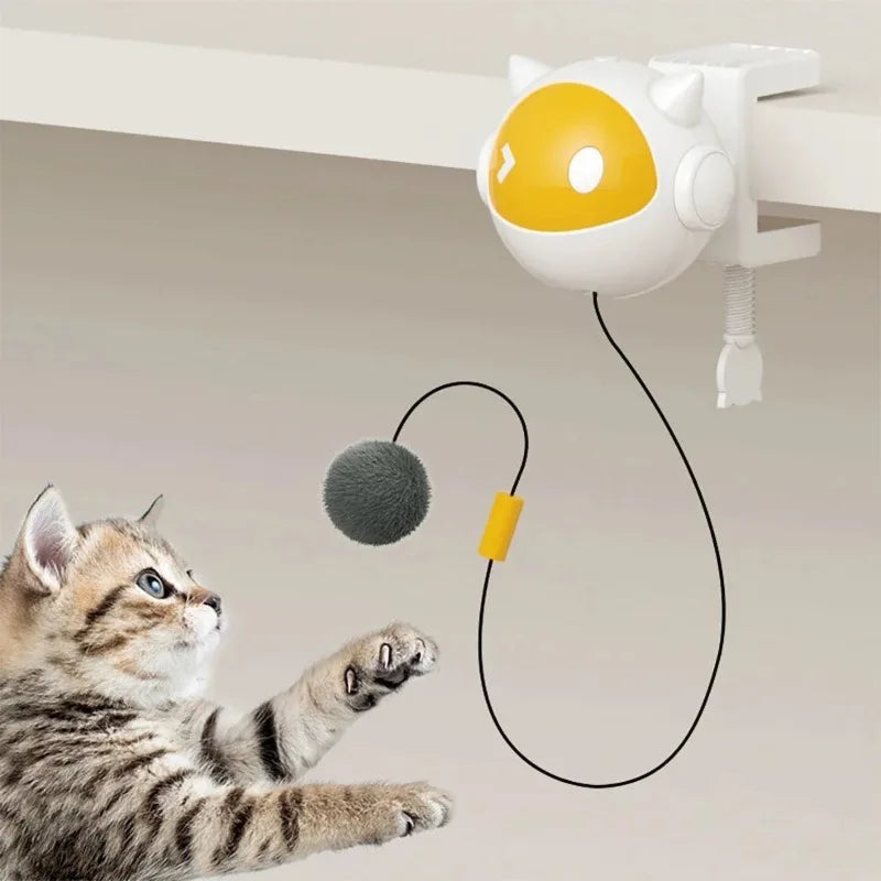Interactive Electric Cat Toy with Replaceable Hair Ball Yellow Ball  Auto-Off Timer and Clip-On Design for Desktop or Cat Tree PetVerse