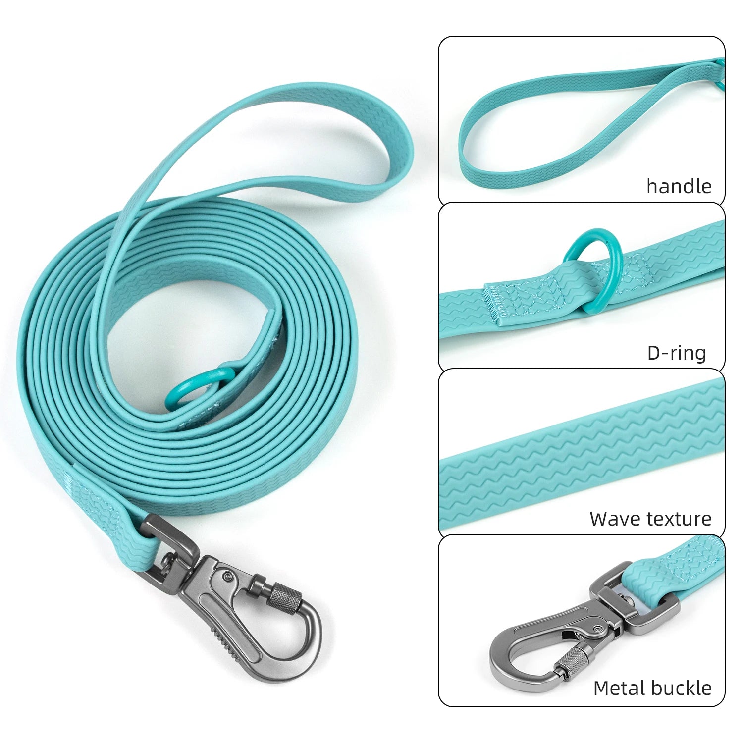 1.8M 3M 5M 10M  PVC Dog Leash large dog Medium Waterproof and easy to clean Wave texture running dog training Leash long strong PetVerse