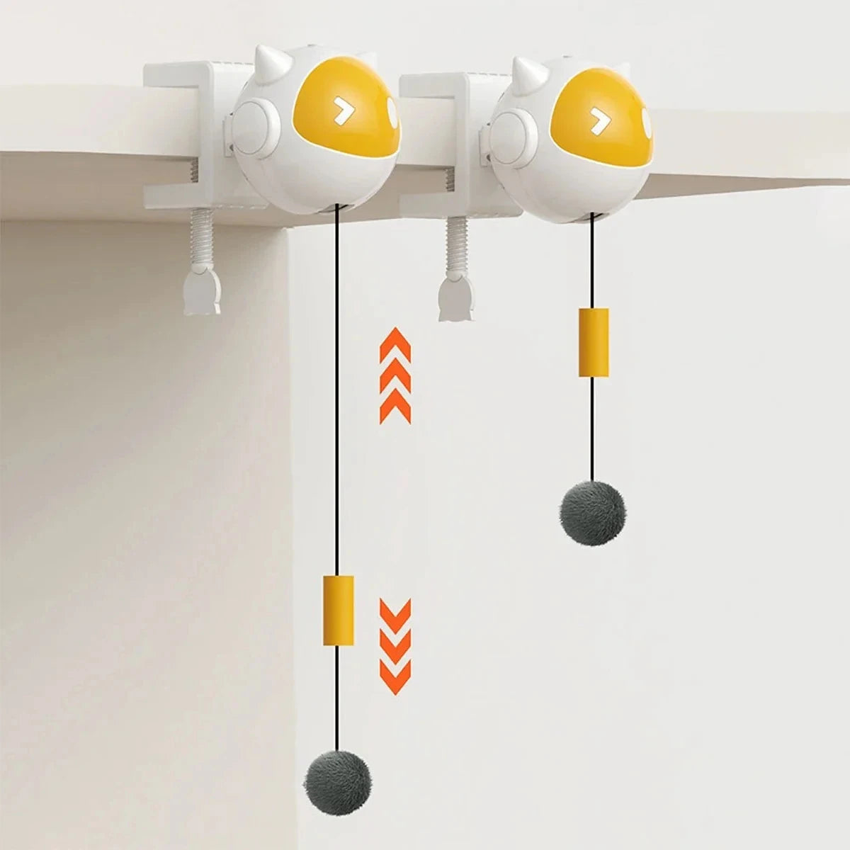 Interactive Electric Cat Toy with Replaceable Hair Ball Yellow Ball  Auto-Off Timer and Clip-On Design for Desktop or Cat Tree PetVerse