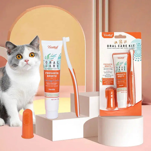 Cat Toothbrush and Toothpaste Set for Teeth Cleaning Vanilla Toothpaste Finger Toothbrush Tongue Cleaning Pet Accessories PetVerse
